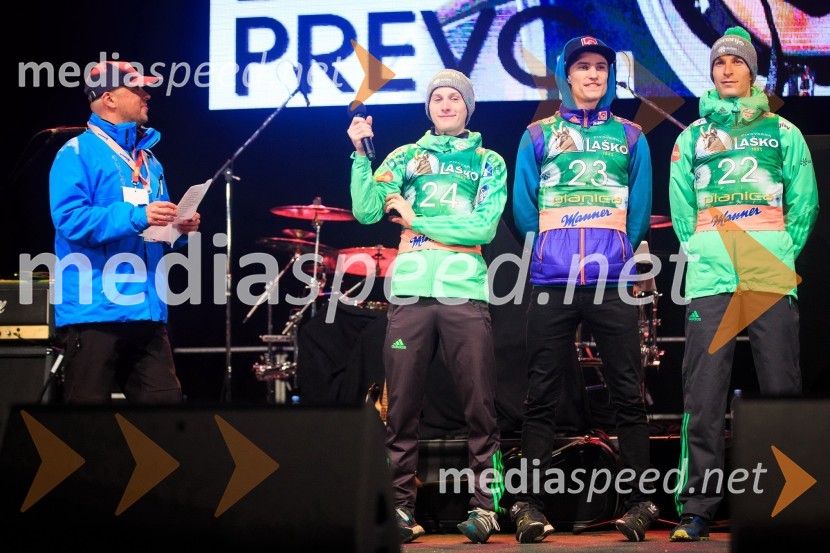  Bojan Makovec, povezovalec programa;  Domen Prevc, smučarski skakalec;  Daniel Andre Tande, smučarski skakalec (Norveška);  Jurij Tepeš, smučarski skakalecOpen Air Planica 2017