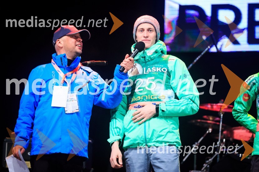  Bojan Makovec, povezovalec programa;  Peter  Prevc, smučarski skakalecOpen Air Planica 2017