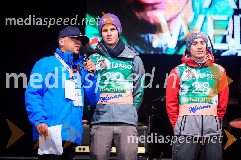  Bojan Makovec, povezovalec programa;  Andreas Wellinger, smučarski skakalec (Nemčija);  Kamil Stoch, smučarski skakalec (Poljska)Open Air Planica 2017