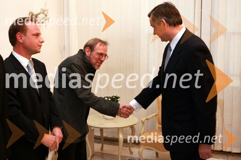 Boštjan Lipovšek, hornist, Bor Turel, skladatelj in dr. Danilo Türk, predsednik Republike SlovenijePodelitev Prešernovih nagrad ob slovenskem kulturnem prazniku