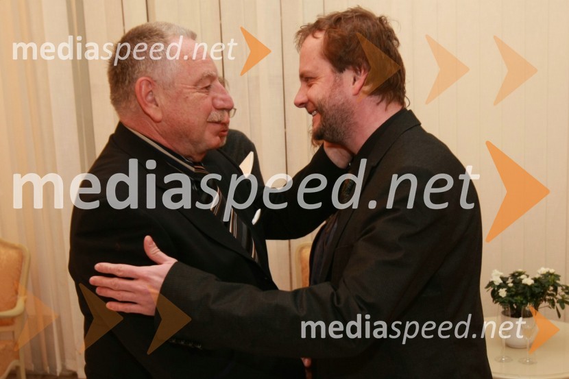 Dušan Jovanović, predsednik upravnega odbora Prešernovega sklada do leta 2008 in Sebastijan Horvat, gledališki režiserPodelitev Prešernovih nagrad ob slovenskem kulturnem prazniku