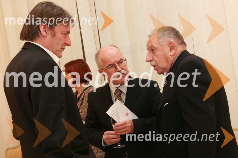Vasko Simoniti, minister za kulturo, dr. Boštjan Žekš, predsednik SAZU in Dušan Jovanović, predsednik upravnega odbora Prešernovega sklada do leta 2008Podelitev Prešernovih nagrad ob slovenskem kulturnem prazniku