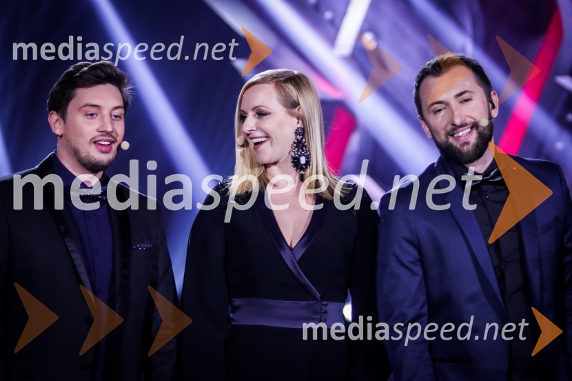  Tin Vodopivec, stand up komik;  Anja Križnik Tomažin, voditeljica;  Perica Jerkovič, stand-up komikZmagovalka Dnevov slovenske zabavne glasbe, Poprock je Anabel