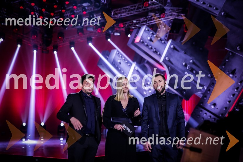  Tin Vodopivec, stand up komik;  Anja Križnik Tomažin, voditeljica;  Perica Jerkovič, stand-up komikZmagovalka Dnevov slovenske zabavne glasbe, Poprock je Anabel