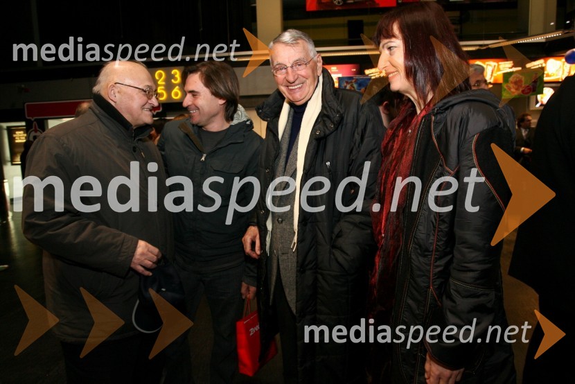Vasilij Vasko Polič, vrhovni sodnik, Rok Cvetkov, kaskader in Demeter Bitenc s spremljevalko MajdoPremiera filma L kot Ljubezen
