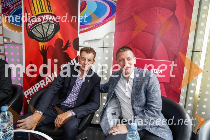  Gašper Okorn, trener Uniona Olimpije;  Simon  Petrov, trener KrkeLiga Nova KBM, novinarska konferenca pred začetkom polfinala