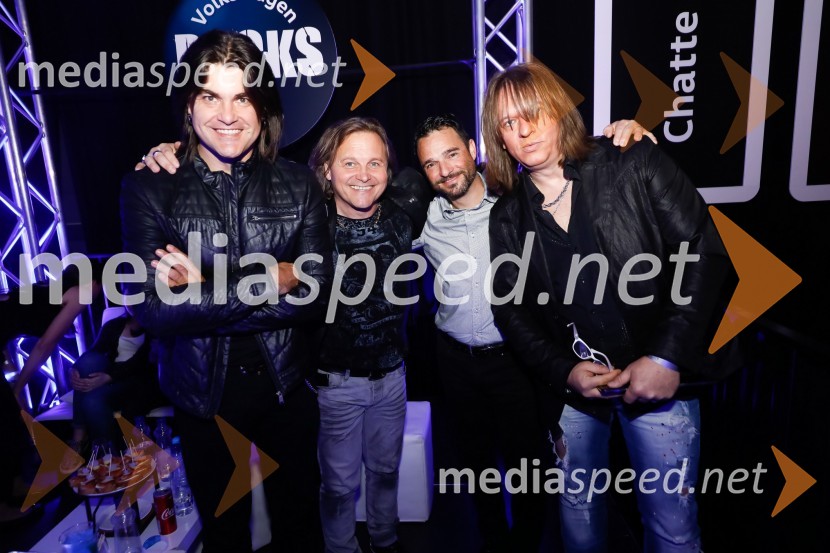  Bor Zuljan, kitarist, Šank rock;  Matjaž Jelen, pevec, skupina Šank Rock;  Danilo Ferjančič, generalni direktor Porsche Slovenija d.o.o;  Cvetko Polak, basist, skupina Šank RockVolkswagen rocks, zaključni koncert