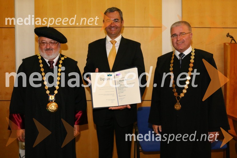 prof. dr. Igor Tičar, rektor, Univerza v Mariboru; dr. Marko Bohanec, Fakulteta za organizacijske vede, Univerza v Mariboru; dr. Iztok  Podbregar, dekan, Fakulteta za organizacijske vedePromocija doktorjev znanosti na UM, junij 2017