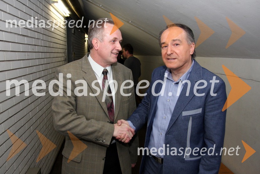 Tone Knez, pomočnik direktorja dvorane Tabor in Rajko Djordjevič, direktor VTV (Velenjska televizija), organizatorParada humorja 2008