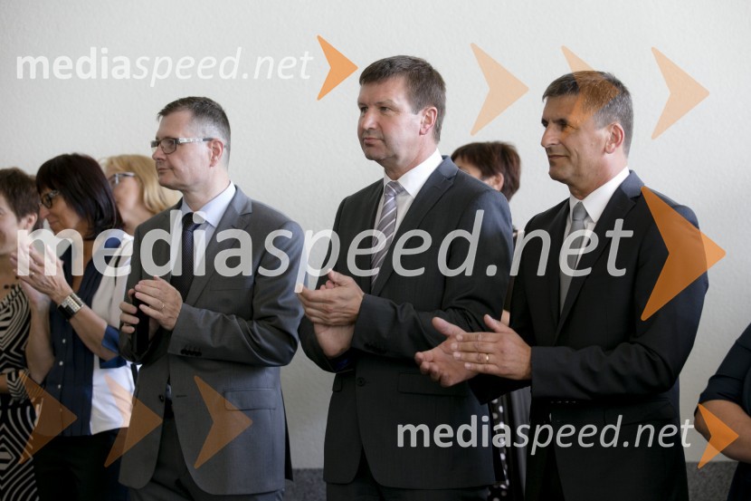 mag. Igor Marinič, namestnik generalnega direktorja Pošte Slovenije ; mag. Branko Kidrič, župan, Občina Rogaška Slatina;  Cvetko  Sršen, direktor poslovne enote Celje,  Pošta SlovenijeOdprtje novih dostavnih prostorov pošte Rogaška Slatina