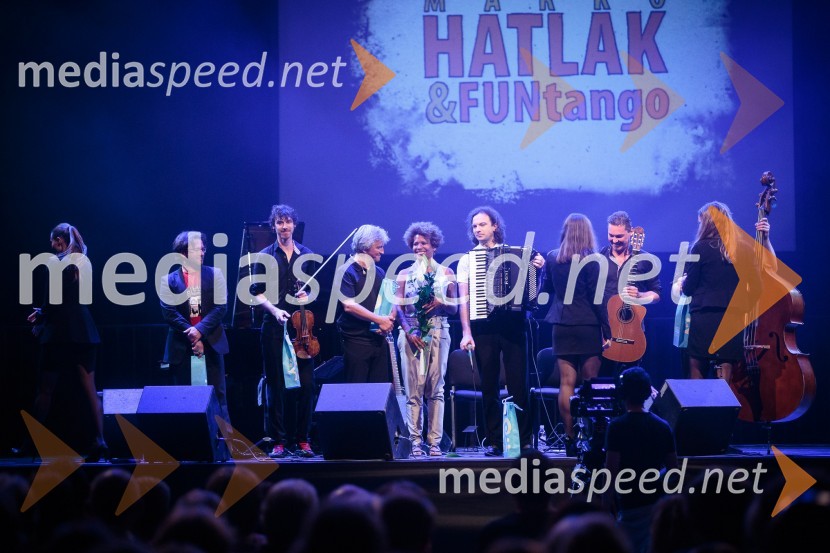  Jan Sever, pianist;  Dejan Gregorič, violinist;  Iztok Mlakar, igralec;  ... ;  Marko Hatlak, glasbenik;  Andrej Pekarovič, kitaristMarko Hatlak,  FUNtango in Iztok Mlakar, koncert