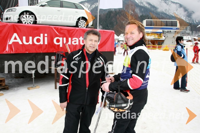 Zdravko Geržina, lastnik glasbene agencije Geržina in organizator tekmovanja in Matjaž Jelen, pevec skupine Šank RockX-plosion of fun: Veleslalom slovenskih glasbenih zvezdnikov