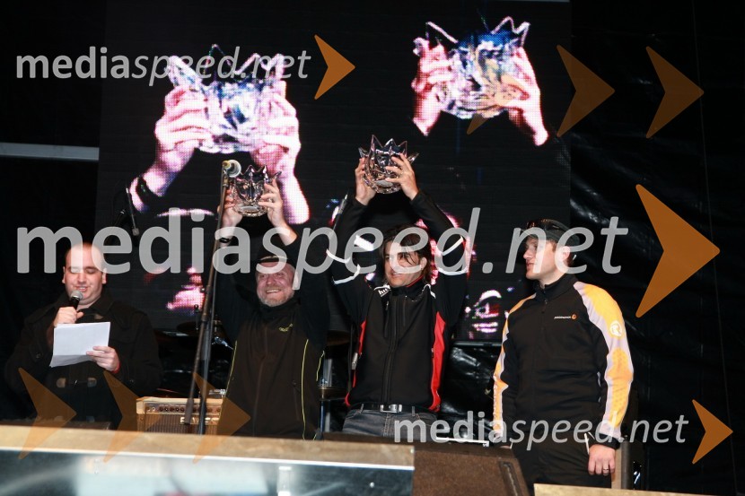 Jure Mastnak, imitator v oddaji Hri-bar, Milan Pečovnik Pidži, pevec, Bor Zuljan, nekdanji kitarist skupine Šank Rock in Jure Košir, nekdanji smučarX-plosion of fun: Veleslalom slovenskih glasbenih zvezdnikov