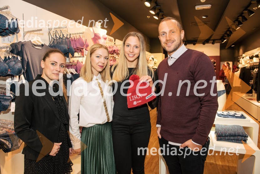  Barbara Pungerčič Puntar, vodja marketinga v podjetju Lisca;  Maja Ratajc, art direktorica, Lisca;  Ana Bucik Jogan, smučarka;  Jure Košir, nekdanji smučarAna Bucik, nova ambasadorka znamke Lisca