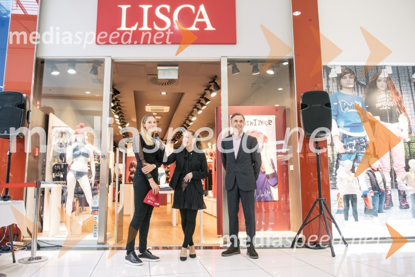  Ana Bucik Jogan, smučarka;  Barbara Pungerčič Puntar, vodja marketinga v podjetju Lisca;  Goran  Kodelja,  generalni direktor podjetja Lisca Ana Bucik, nova ambasadorka znamke Lisca