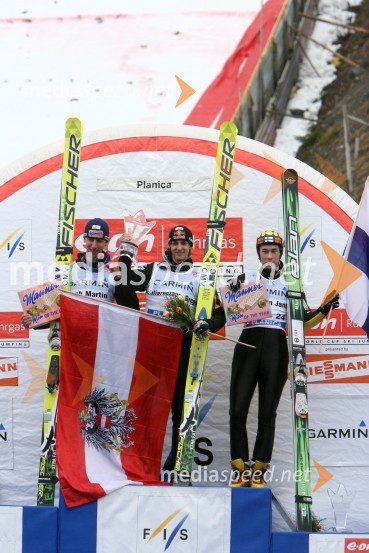 Martin Koch, Avstrija, Gregor Schlierenzauer, Avstrija in Janne Happonen, FinskaFinale Svetovnega pokala v smučarskih skokih v Planici, NEDELJA