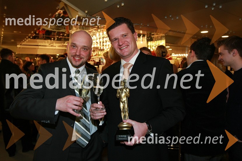 David Irgolič, glavni in odgovorni urednik radia Center in Marko Kolbl, lastnik Radia CenterViktorji 2007, rdeča preproga, zakulisje, after party