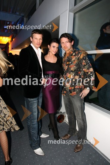 Jurij Bradač, maneken, Tina Vajzovič, manekenka in Darko Konšak, gostinecModni dogodek Fashion show 2008 Optike Auer v Porsche Ptujska cesta Maribor
