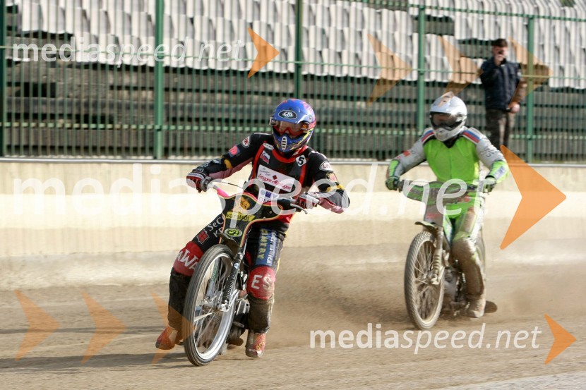 Denis Štojs (ST Lendava) in Maks Gregorič (AMTK Ljubljana)Trening speedwayistov