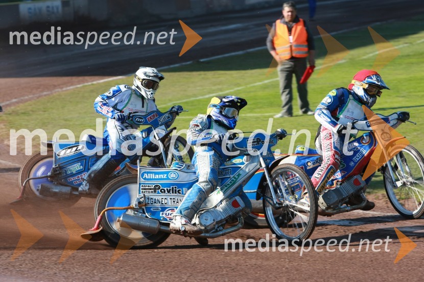 Matej Žagar (AMTK Ljubljana), Jurica Pavlic (SK Unia Goričan), Izak Šantej (AMD Krško)SPEEDWAY DP posameznikov 2008 1. dirka, Skupina A