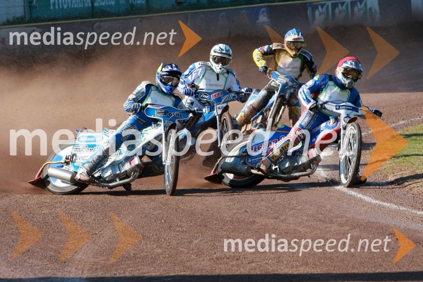 Jurica Pavlic (SK Unia Goričan), Matej Žagar (AMTK Ljubljana), Ivan Vargek (SK Unia Goričan), Izak Šantej (AMD Krško)SPEEDWAY DP posameznikov 2008 1. dirka, Skupina A