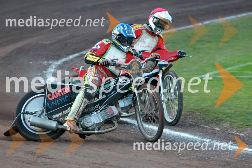 Denis Štojs (ST Lendava), Aleksander Čonda (AMD Krško)SPEEDWAY DP posameznikov 2008 1. dirka, Skupina A