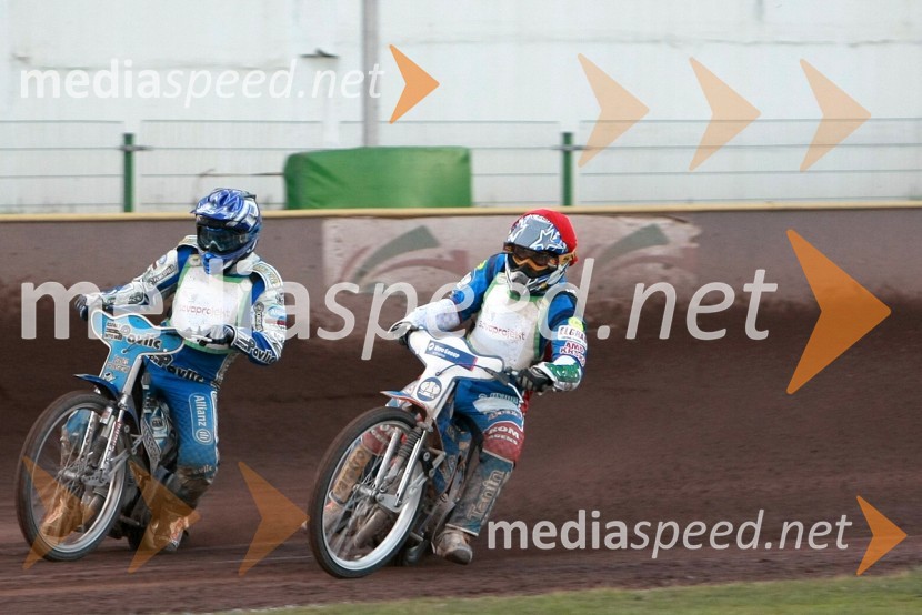 Jurica Pavlic (SK Unia Goričan), Izak Šantej (AMD Krško)SPEEDWAY DP posameznikov 2008 1. dirka, Skupina A