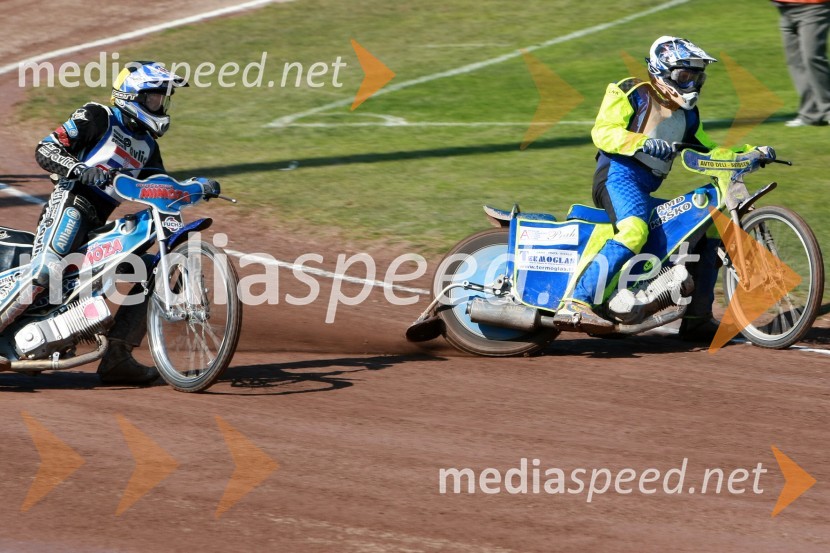 Dino Kovačić (SK Unia Goričan) in Aljoša Remih (AMD Krško)SPEEDWAY DP posameznikov 2008 1. dirka, Skupina B