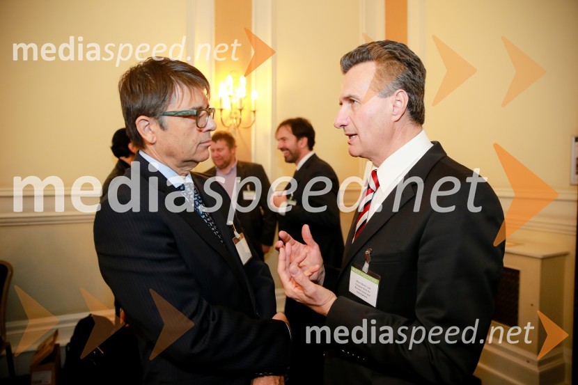  Andrej Božič, generalni direktor družbe Steklarna Hrastnik, predsednik Britansko-slovenske gospodarske zbornice;  Milan Martin Cvikl, evropski funkcionarInvest in Slovenija, konferenca