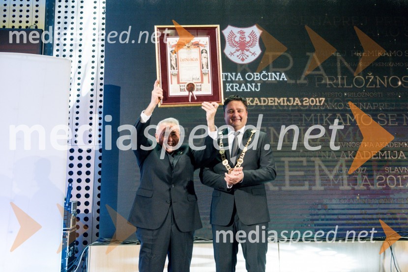 dr. Milivoj  Veličković Perat;  Boštjan Trilar, župan mestne občine KranjS slavnostno akademijo obeležili praznik Mestne občine Kranj in zadnje leto županovanja Boštjana Trilarja