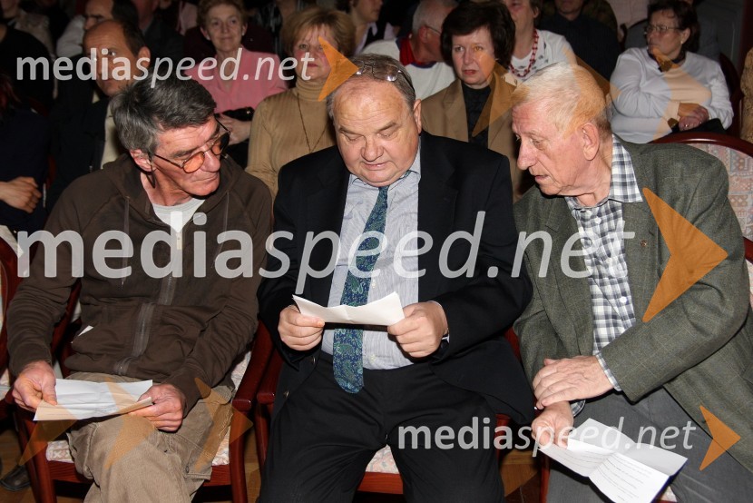 Mirko Lorenci, Srečko Niedorfer in Nikola Šoštarič, nekdanji uredniki Totega listaPrireditev ob 70-letnici Večerovega Totega lista