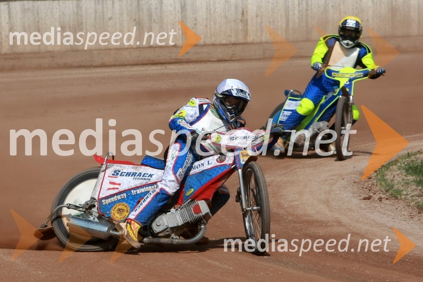 Lukas Simon (Avstrija) in Aljoša Remih (AMD Krško)SPEEDWAY DP posameznikov 2008 2. dirka, Skupina B