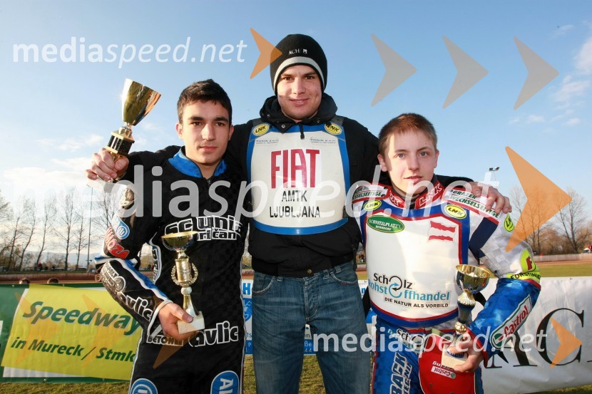 Nikola Pigac (SK Unia Prelog), Matic Voldrih (AMTK Ljubljana) in Simon Lukas (Avstrija)SPEEDWAY DP posameznikov 2008 2. dirka, Skupina B