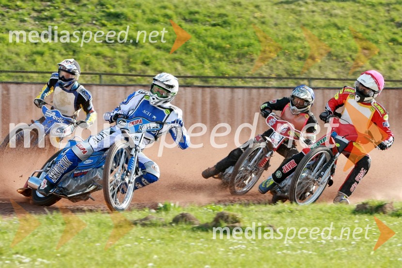 Renato Cvetko (SK Unia Goričan), Matej Žagar (AMTK Ljubljana), Manuel Hauzinger (Avstrija), Aleksander Čonda (AMD Krško)SPEEDWAY DP posameznikov 2008 2. dirka, Skupina A