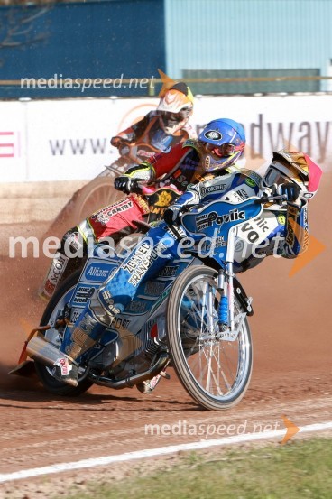 Manuel Novotny (Avstrija), Denis Štojs (ST Lendava) in Jurica Pavlic (SK Unia Goričan)SPEEDWAY DP posameznikov 2008 2. dirka, Skupina A