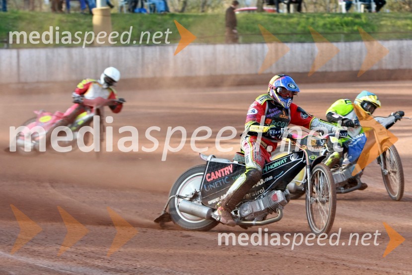 Aleksander Čonda (AMD Krško), Denis Štojs (ST Lendava) in Nikola Martinec (SK Prelog)SPEEDWAY DP posameznikov 2008 2. dirka, Skupina A