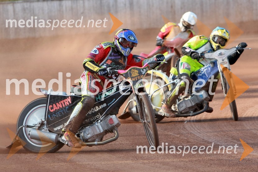 Denis Štojs (ST Lendava), Aleksander Čonda (AMD Krško) in Nikola Martinec (SK Prelog)SPEEDWAY DP posameznikov 2008 2. dirka, Skupina A