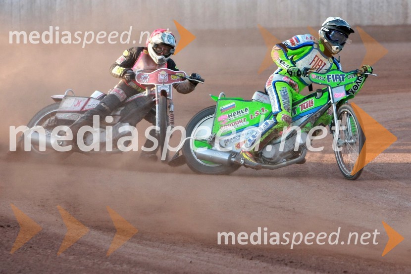 Manuel Hauzinger (Avstrija) in Maks Gregorič (AMTK Ljubljana)SPEEDWAY DP posameznikov 2008 2. dirka, Skupina A