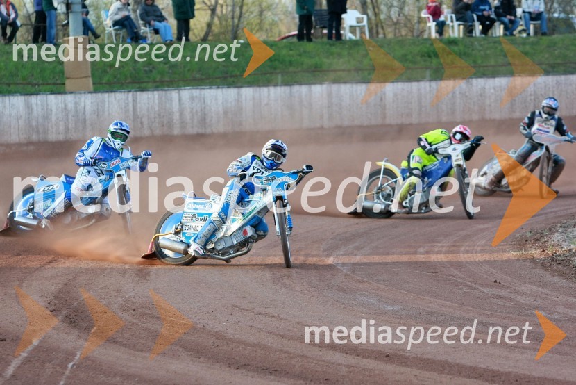 Matej Žagar (AMTK Ljubljana) in Jurica Pavlic (SK Unia Goričan),  	Nikola Martinec (SK Prelog) in Dino Kovačić (SK Unia Goričan)SPEEDWAY DP posameznikov 2008 2. dirka, Skupina A