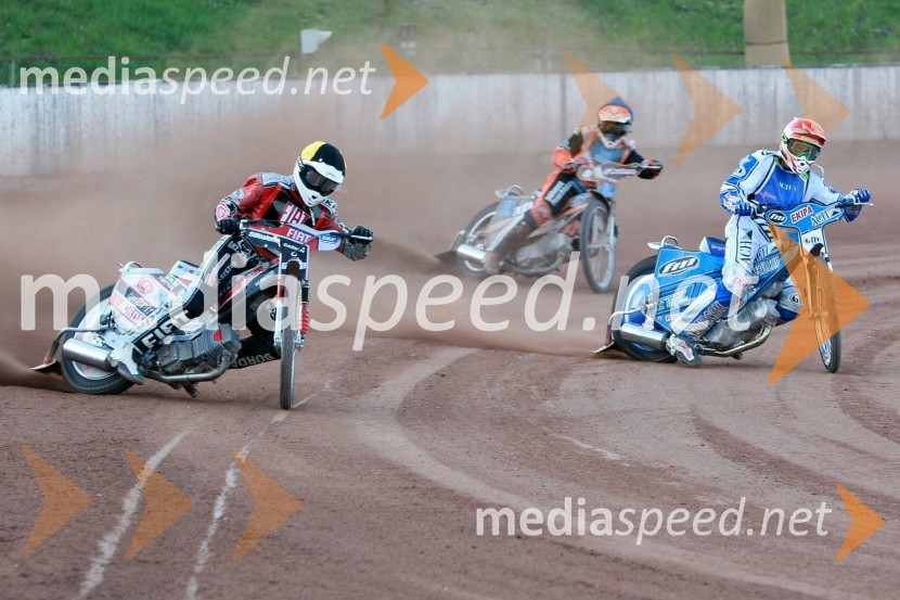 Jernej Kolenko (AMTK Ljubljana), Manuel Novotny (Avstrija) in  Matej Žagar (AMTK Ljubljana)SPEEDWAY DP posameznikov 2008 2. dirka, Skupina A