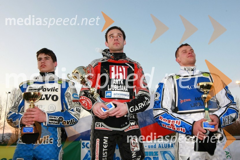 Jurica Pavlic (SK Unia Goričan), Jernej Kolenko (AMTK Ljubljana) in  	Matej Žagar (AMTK Ljubljana)SPEEDWAY DP posameznikov 2008 2. dirka, Skupina A