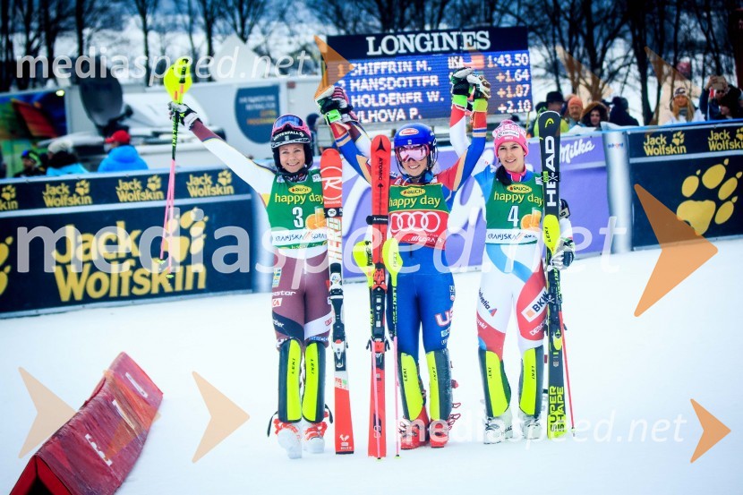  Frida Hansdotter, smučarka (Švedska);  Mikaela Shiffrin, smučarka (ZDA);  Wendy Holdener, smučarka (Švica)54. Zlata lisica, slalom