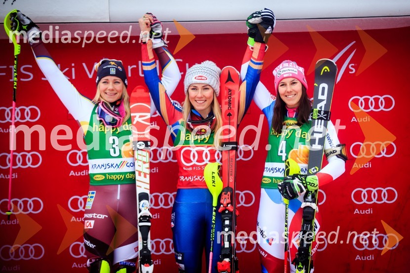  Frida Hansdotter, smučarka (Švedska);  Mikaela Shiffrin, smučarka (ZDA);  Wendy Holdener, smučarka (Švica)54. Zlata lisica, slalom