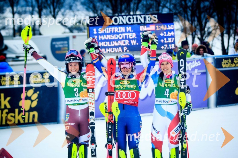  Frida Hansdotter, smučarka (Švedska);  Mikaela Shiffrin, smučarka (ZDA);  Wendy Holdener, smučarka (Švica)54. Zlata lisica, slalom