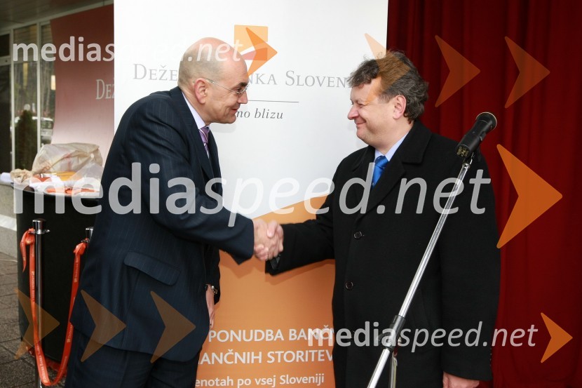 Dr. Draško Veselinovič, predsednik uprave Deželne banke Slovenije d.d. in Iztok Jarc, minister za kmetijstvo, gozdarstvo in prehrano RSOtvoritev poslovne enote Deželne banke Slovenije v Novi Gorici