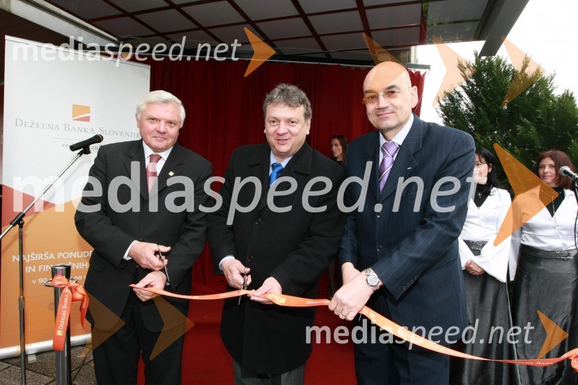 Mirko Brulc, župan občine Nova Gorica, Iztok Jarc, minister za kmetijstvo, gozdarstvo in prehrano RS in dr. Draško Veselinovič, predsednik uprave Deželne banke Slovenije d.d.Otvoritev poslovne enote Deželne banke Slovenije v Novi Gorici