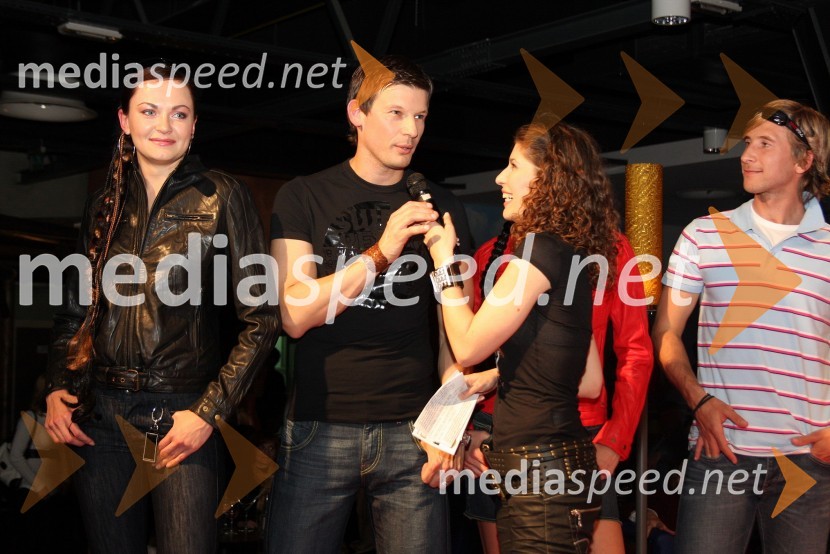 Iryna Osypenko, manekenka, Jurij Bradač, maneken in Natalija Bratkovič, povezovalka prireditve in TV voditeljicaModna revija znamke Sweet years v Bowling Centru Strike