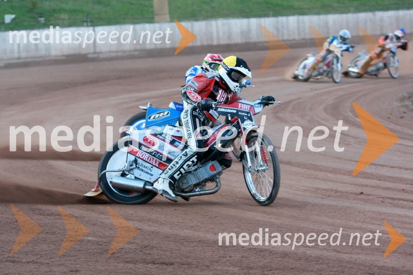 Jernej Kolenko (AMTK Ljubljana), Matej Žagar (AMTK Ljubljana), Izak Šantej (AMD Krško) in Manuel Novotny (Avstrija)SPEEDWAY DP posameznikov 2008 2. dirka, Skupina A