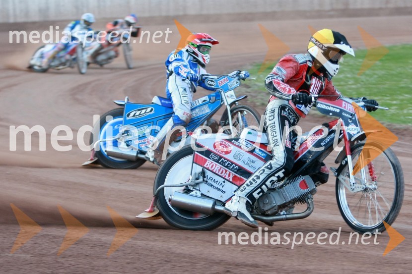 Jernej Kolenko (AMTK Ljubljana), Matej Žagar (AMTK Ljubljana), Izak Šantej (AMD Krško) in Manuel Novotny (Avstrija)SPEEDWAY DP posameznikov 2008 2. dirka, Skupina A