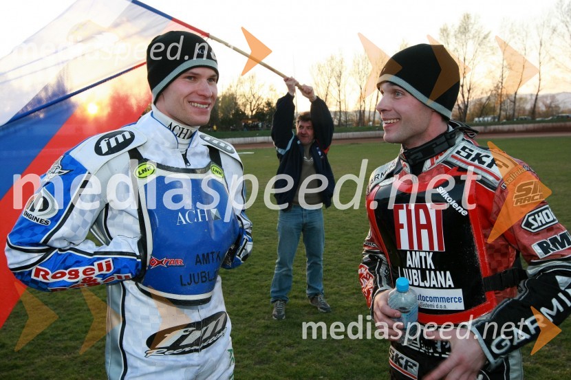 Matej Žagar (AMTK Ljubljana) in Jernej Kolenko (AMTK Ljubljana)SPEEDWAY DP posameznikov 2008 2. dirka, Skupina A